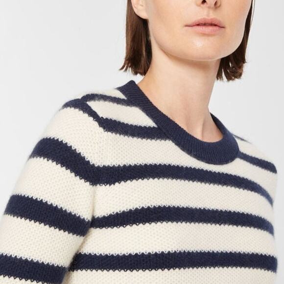 Club Monaco NWT Cashmere Navy Stripe Honeycomb Crewneck Soft Rib Knit Sweater XL - Picture 5 of 10